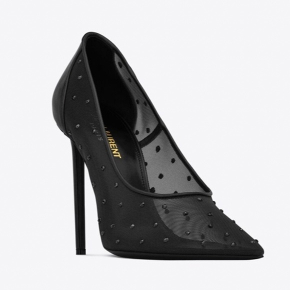YSL Saint Laurent Black Anja Rhinestone Mesh Heels (sz 35.5) - Picture 4 of 16